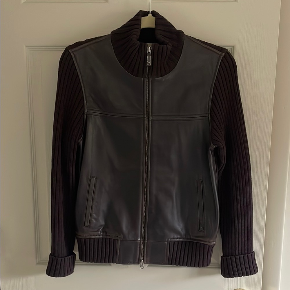 Michael Kors Brown Leather and Knit Jacket